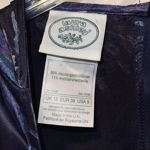 Laura Ashley 1990’s Vintage Maxi Blue Purple Muted Fairycore Floral Dress sz - Picture 2 of 12